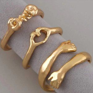 3pc Gold Couples Adjustable Promise Ring Set